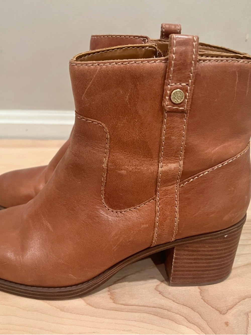 Vince Camuto Cognac Leather Ankle Booties